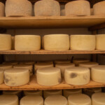 forme di formaggio su mensole